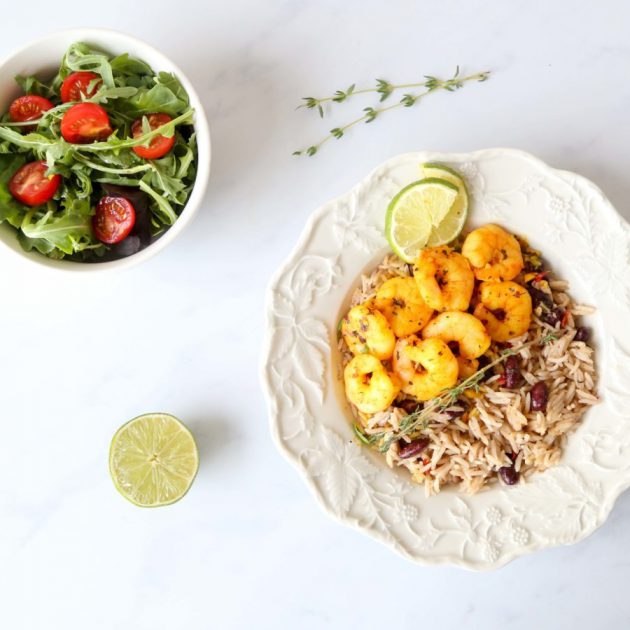 Turmeric Garlic Shrimp with Rice and Peas