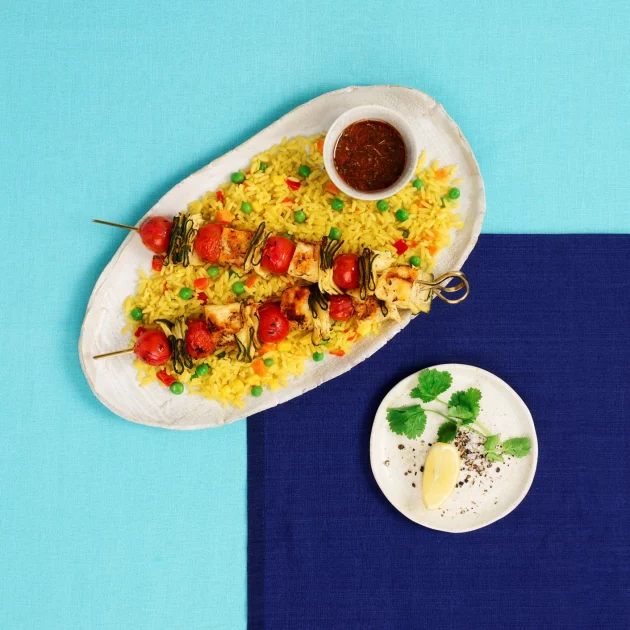 Halloumi, Courgette & Cherry Tomato Skewers