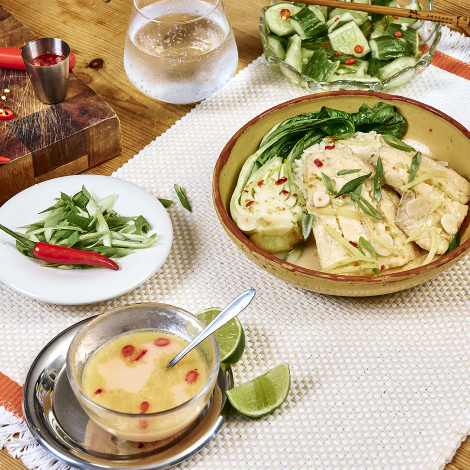 Rice MLK Poached Fish with Ginger and Lime 