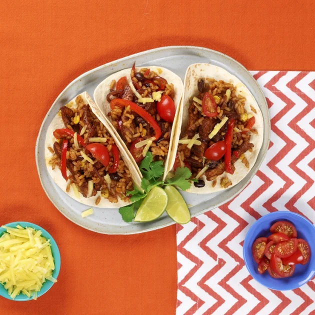 SMOKY RICE & PORK TACOS WITH TILDA SPICY MEXICAN                        