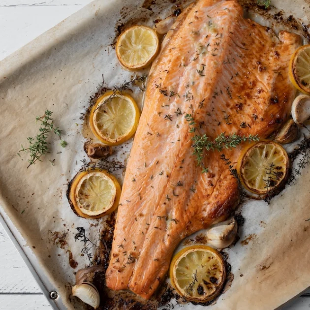 Whole Baked Salmon with Rice