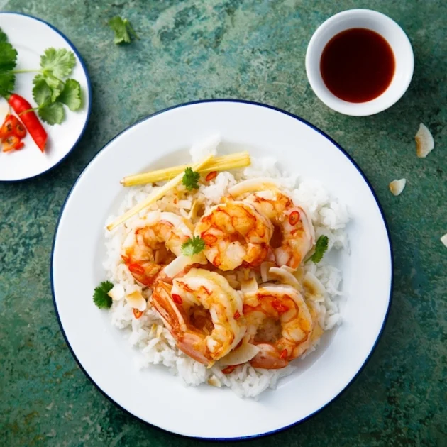 Air Fryer Spicy Coconut Prawns and Rice