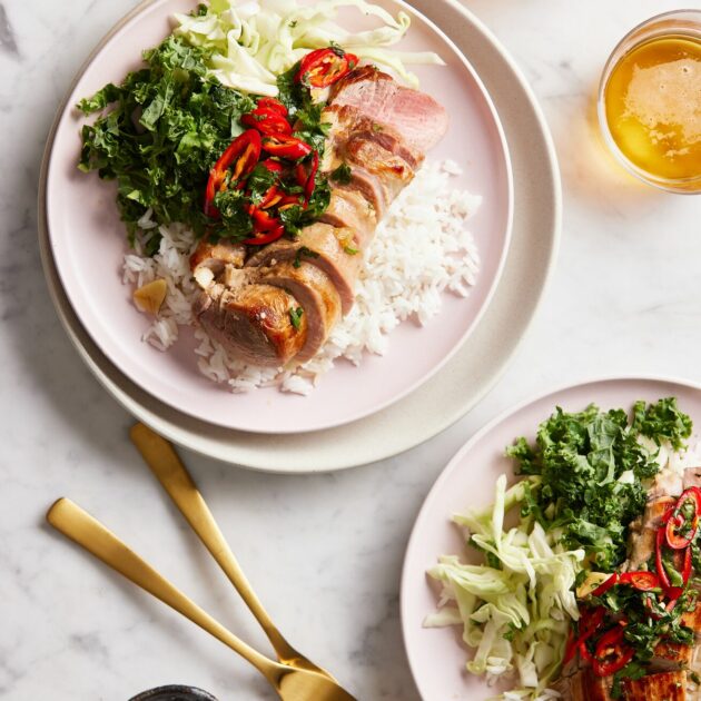 Pork tenderloin with coriander dressing