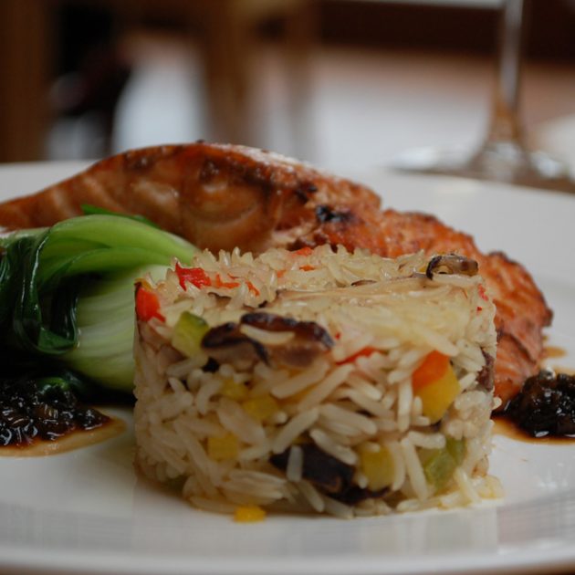 Teriyaki Salmon with Shiitake Mushroom and Pepper Basmati Rice