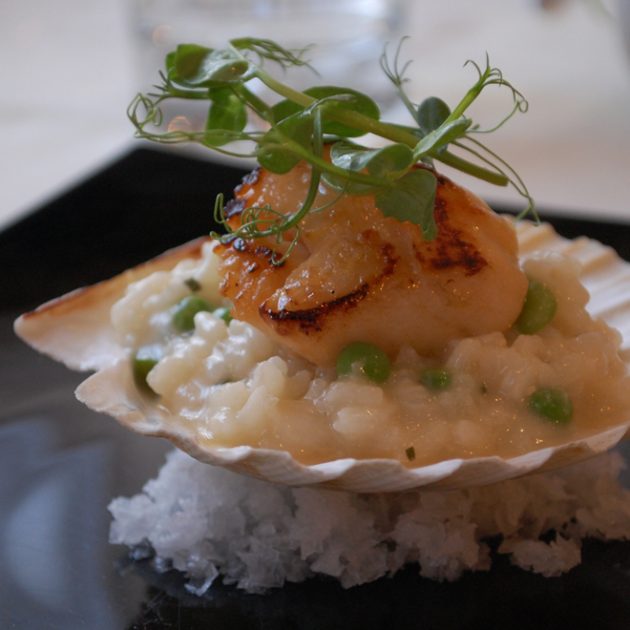Sautéed Diver Scallop, Broad Bean and Pea Risotto