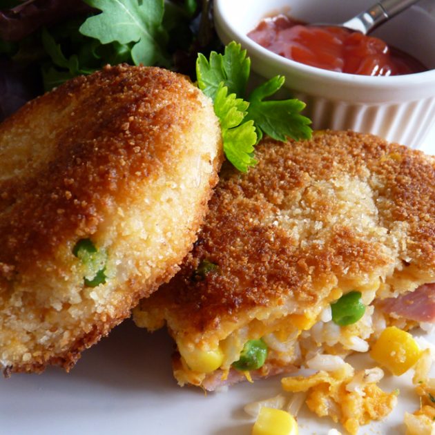 Ham, Vegetable & Rice Cakes