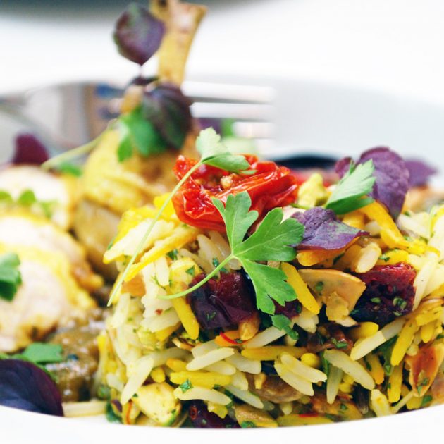 Persian Jewelled Basmati & Wild Rice with Moroccan Spiced Poussin
