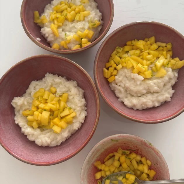 Coconut & Mango Jasmine Rice Pudding with Mango & Lime Salad