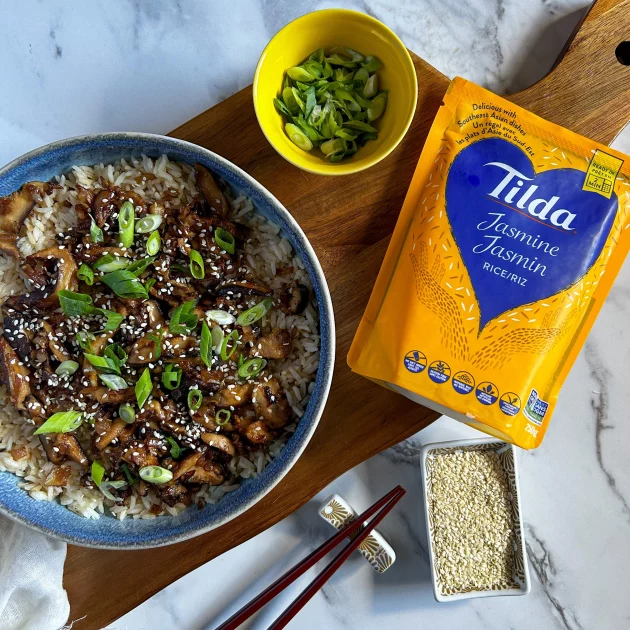 Champignons shiitakes caramélisés et riz au jasmin