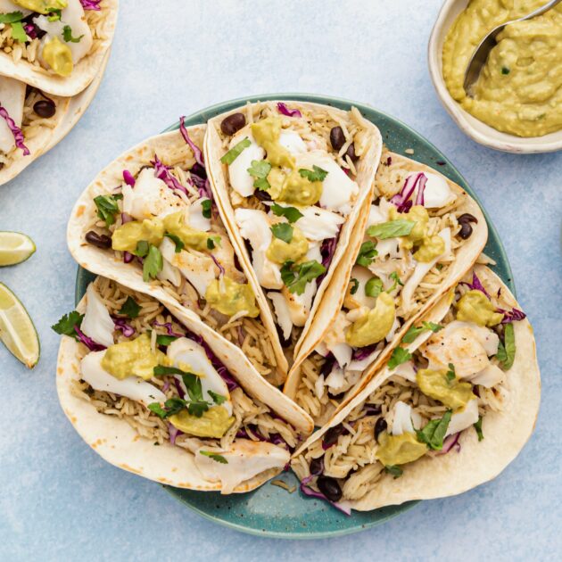 Vistaco's met limoen-koriander rijst