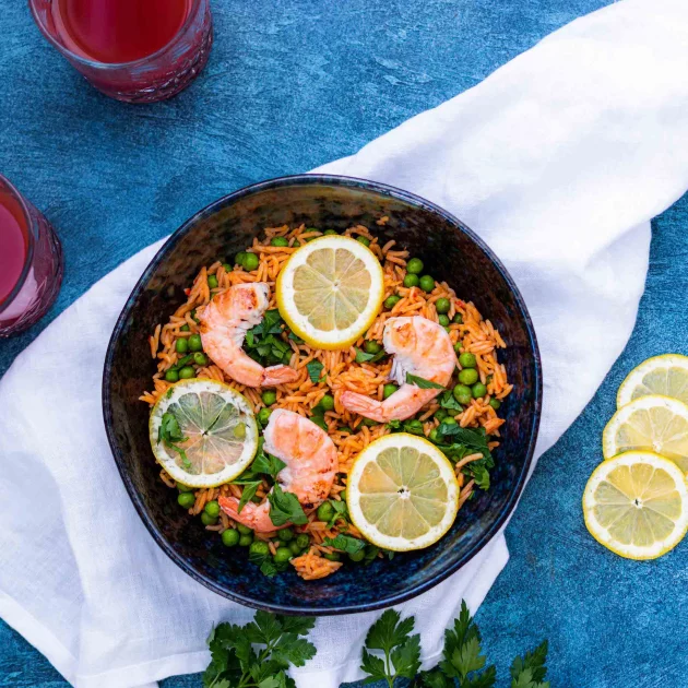 Snelle paella met garnalen